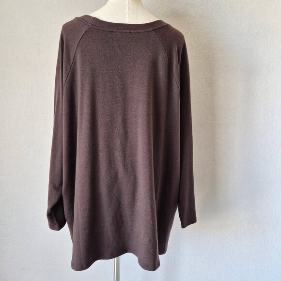 EUC EILEEN FISHER Terry Fleece Lined Raglan Sleeve Boxy Tunic Top Tencel Brown - Picture 6 of 12